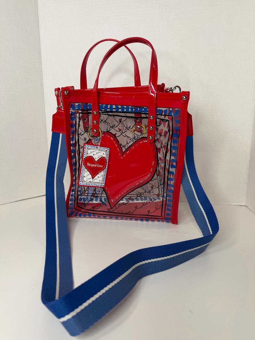 NEW Brighton Stripe Love Tote Bag Clear Vinyl Red and Blue
